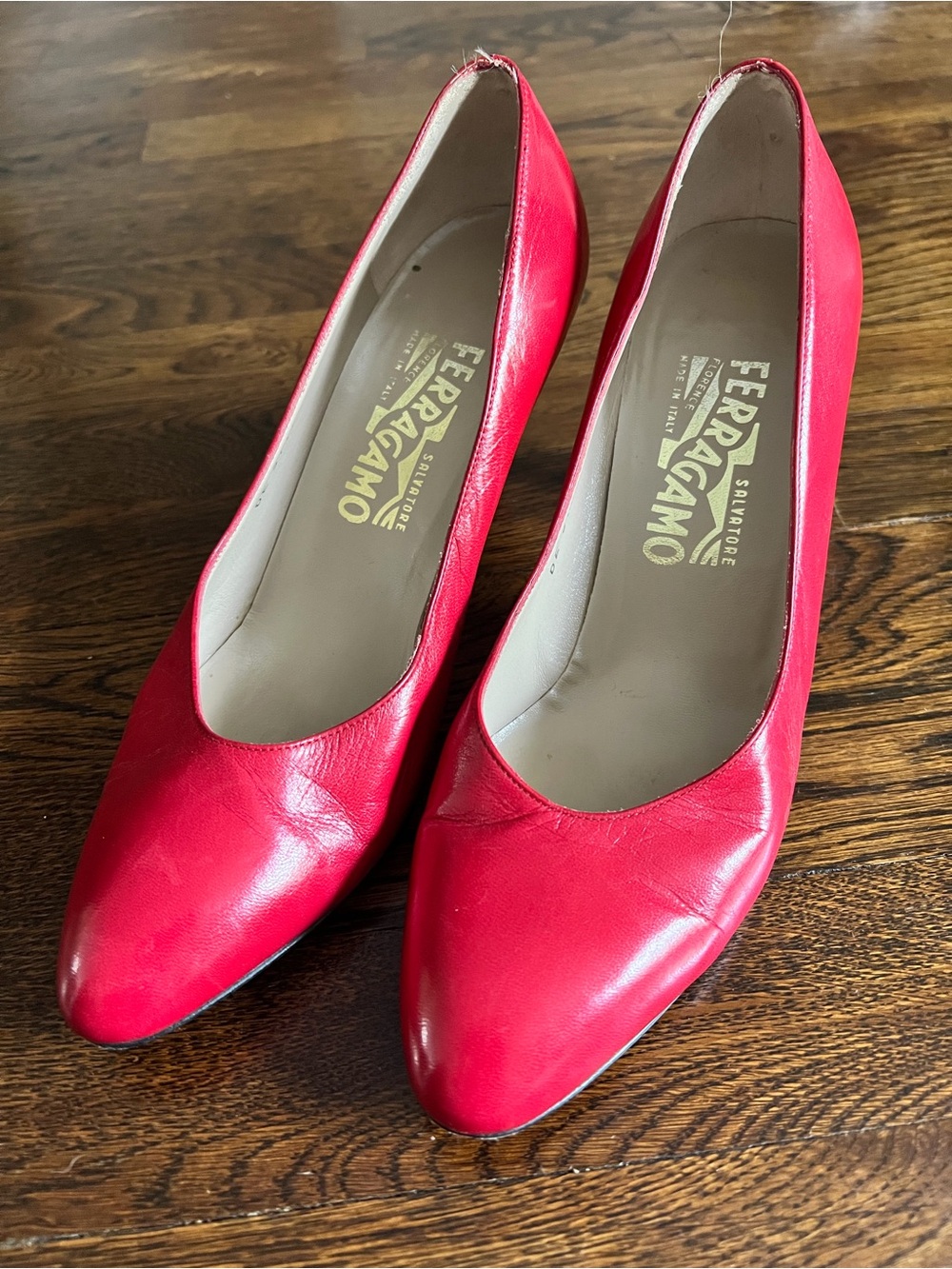 Salvatore Ferragamo Red Leather Pointed-Toe Pumps 8